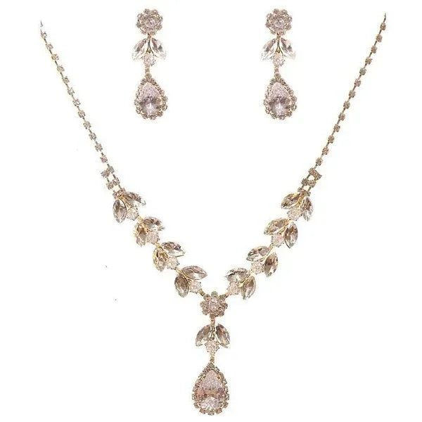 Dazzling Flower Leaves Cubic Zirconia Necklace Set - The Doll House Boutique