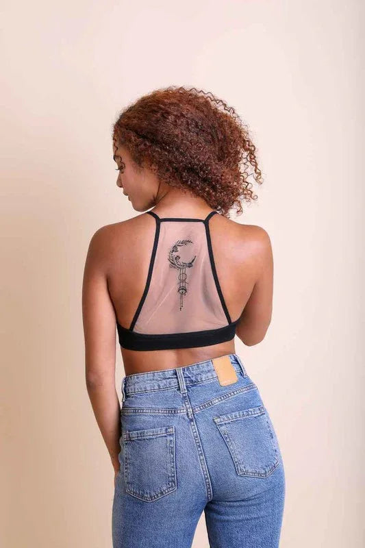 Crescent Moon Dream Catcher Tattoo Mesh Bralette - The Doll House Boutique