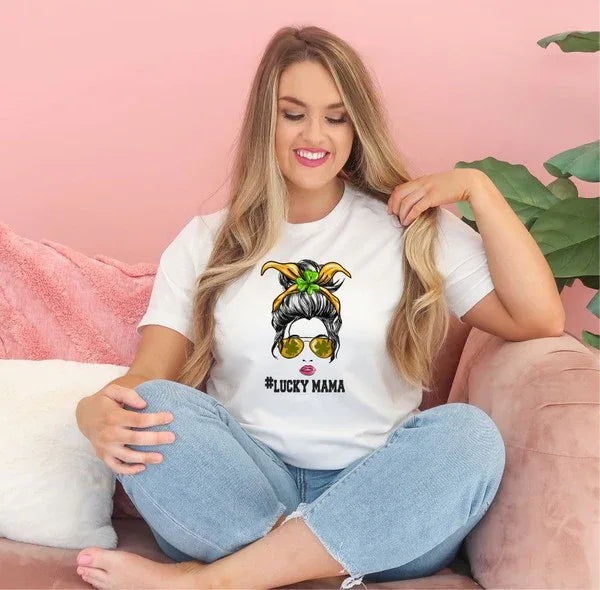 LUCKYMAMA Sunglass Mama Graphic Crew Neck Tee - The Doll House Boutique