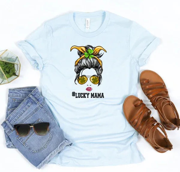 LUCKYMAMA Sunglass Mama Graphic Crew Neck Tee - The Doll House Boutique