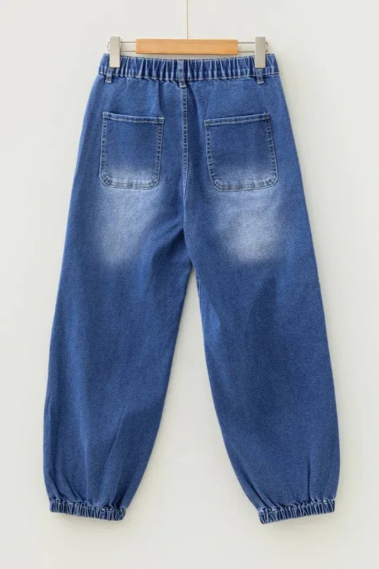 Denim Buttoned Fly Tapered Barrel Leg Jeans - The Doll House Boutique