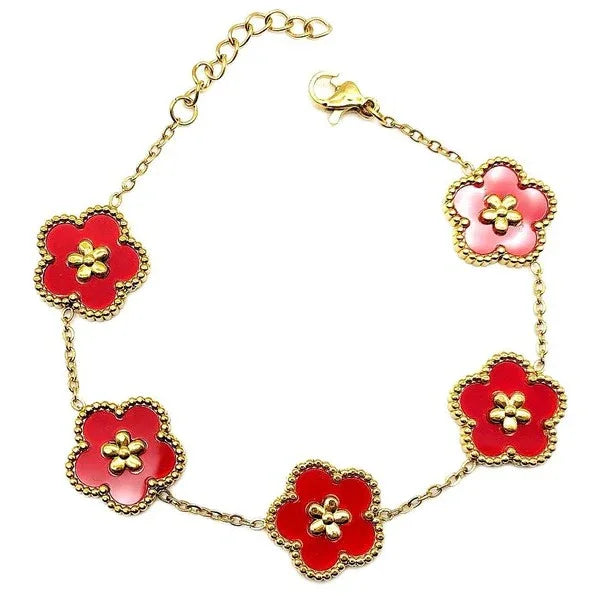 Flower Linked Stainless Steel Chain Bracelet - The Doll House Boutique