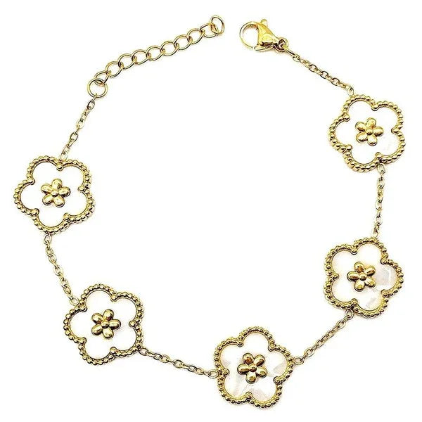 Flower Linked Stainless Steel Chain Bracelet - The Doll House Boutique