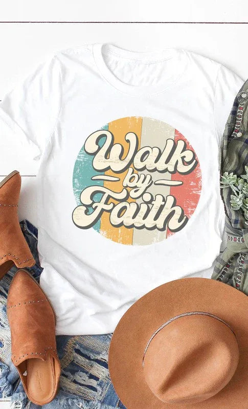 Walk By Faith Vintage Retro Graphic Tee - The Doll House Boutique