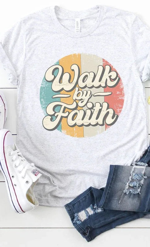 Walk By Faith Vintage Retro Graphic Tee - The Doll House Boutique