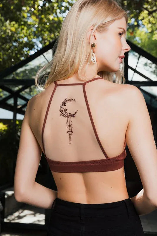 Crescent Moon Dream Catcher Tattoo Mesh Bralette - The Doll House Boutique